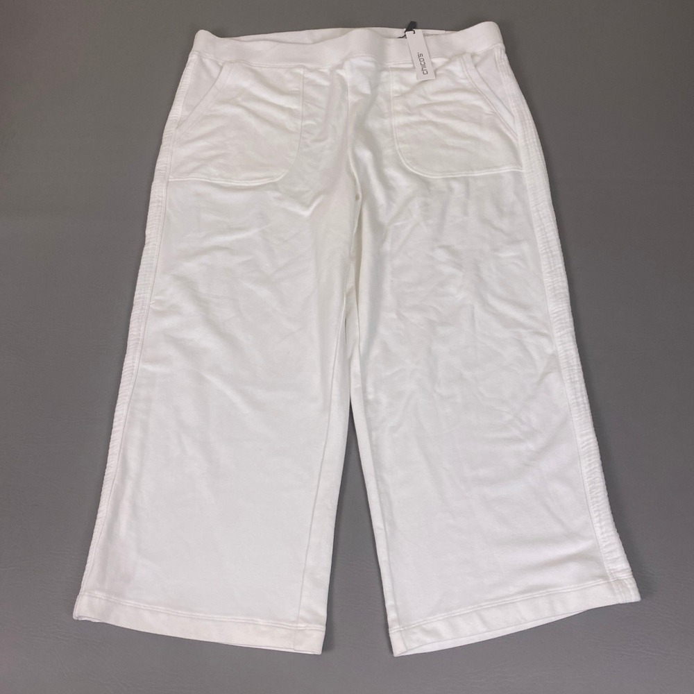 Chico's Zenergy Gauze Alabaster Crop Pants Size 2 Lrge White Culottes New NWT
